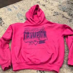 Gildan Varsity Pink Hoodie the spectacular Champion ATC All Things Cheer Sz YL